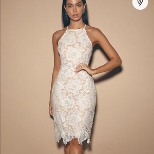 Temps De L'Amour White Lace Bodycon Midi Dress